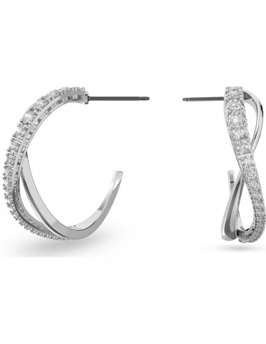 Swarovski Twist hoop earrings, White, Rhodium plated 5563908 Faites des économies