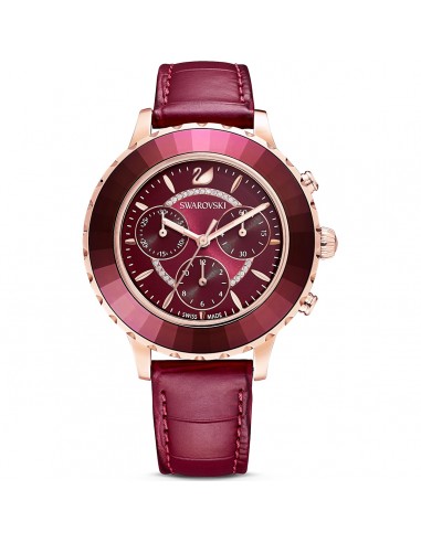 Swarovski Octea Lux Chrono watch, Leather strap, Red, Rose-gold tone PVD 5547642 de technologie