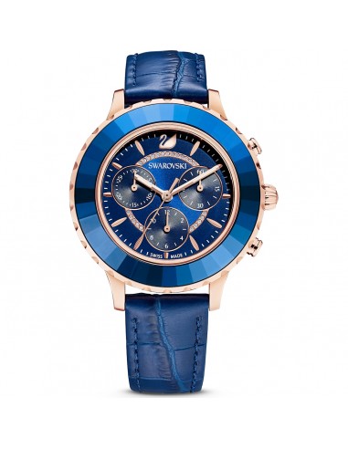 Swarovski Octea Lux Chrono watch, Leather strap, Blue, Rose-gold tone PVD 5563480 acheter