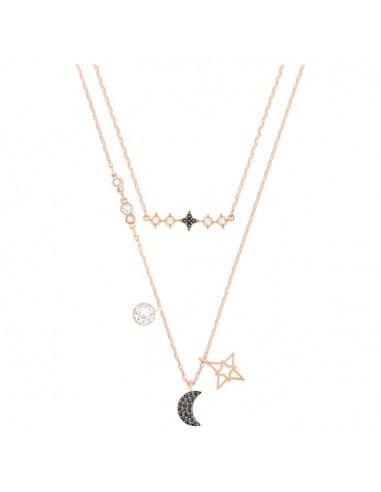 Swarovski Symbolic layered necklace Set (2), Moon and star, Black, Rose-gold tone plated 5273290 la chaussure