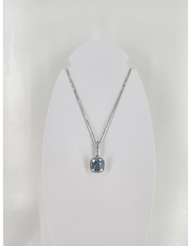 14K white gold sky blue topaz and diamond necklace   18297 en stock