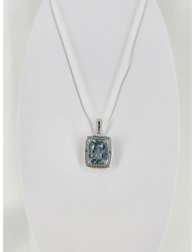 10K white gold blue topaz and diamond pendant  18334 prix