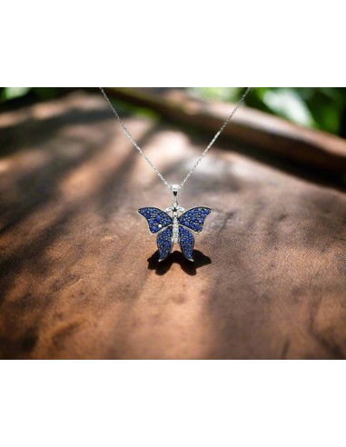 10K White Gold Blue Sapphire Diamond Butterfly Pendant 20149 paiement sécurisé