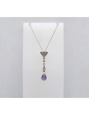 14K White Gold Diamond Amethyst Necklace du meilleur 