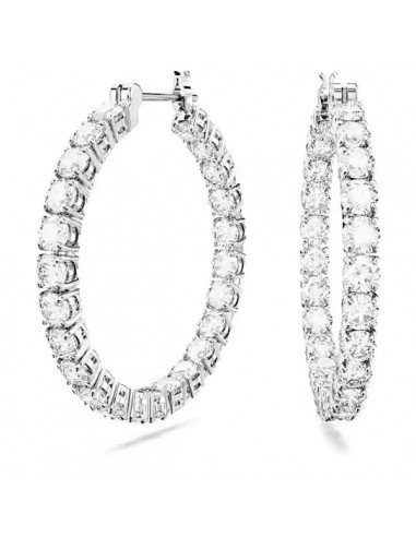 Swarovski Matrix hoop earrings Round cut, White, Rhodium plated 5647715 en linge