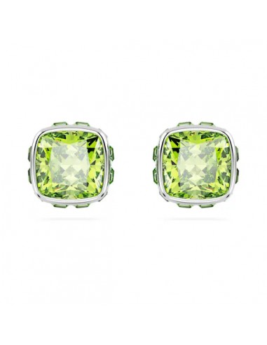 Swarovski Birthstone stud earrings Square cut, August, Green, Rhodium plated 5661958 prix