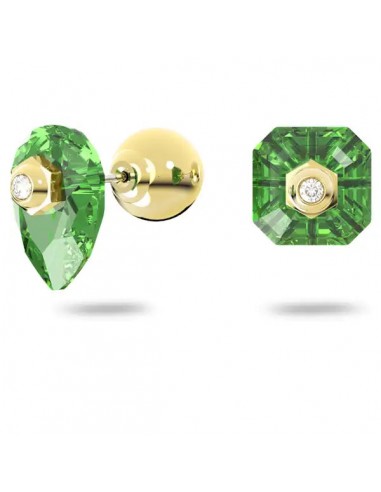 Swarovski Numina stud earrings Asymmetrical design, Mixed cuts, Green, Gold-tone plated 5615529 Economisez 