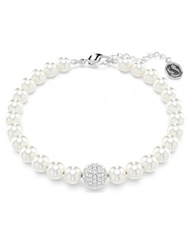 Swarovski Swa Remix strand Crystal pearl, White, Rhodium plated 5669529 basket pas cher