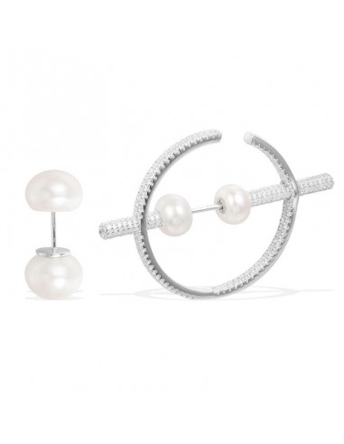 APM Asymmetric Silver & Pearl Earrings AE9687XPL 2024