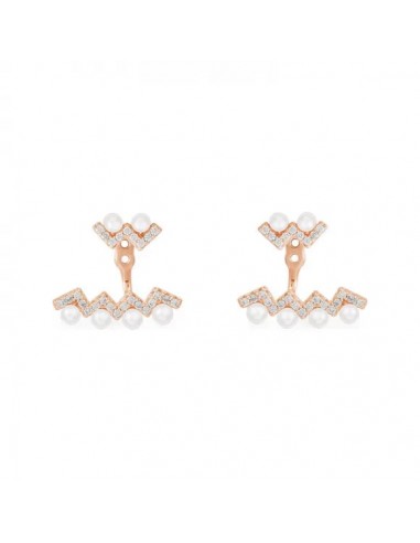 APM Pink Gold Sterling Silver Up And Down Z Earrings with Pearl RE11875XPL chez Cornerstreet bien 