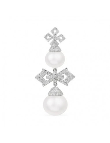 APM Single Cross Earring with Dangling Pearl - Silver AE12656XPL france