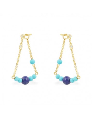 APM Monaco Silver Blue Stone Chain Drop Earrings - Yellow Gold Plated AE13197MY Les magasins à Paris et en Île-de-France