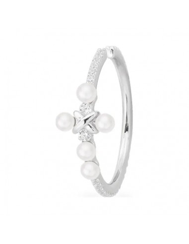 APM Monaco Single Cross Pearl Ear Cuff Silver AE12710XPL Jusqu'à 80% De Réduction