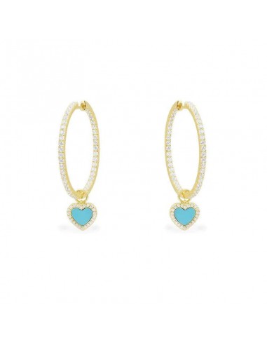 APM ETE Lagoon Blue Hoop Earrings with Heart - Yellow Silver AE13092XTUY store