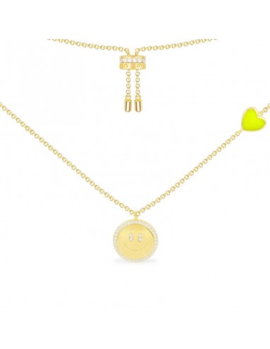 APM Adjustable Neon Yellow Heart & Happy Face Necklace Silver Gold-Plated AC5853XFYY pas cher 