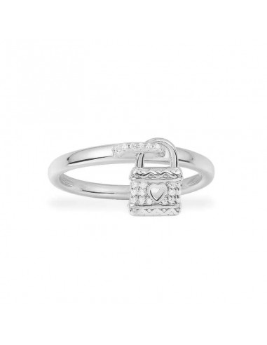 APM Valentine Paved Heart Lock Charm Ring - White Silver A20805OX online