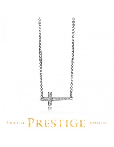 ELLE 925 Devotion Sideway Cross CZ Necklace 16+2 En savoir plus