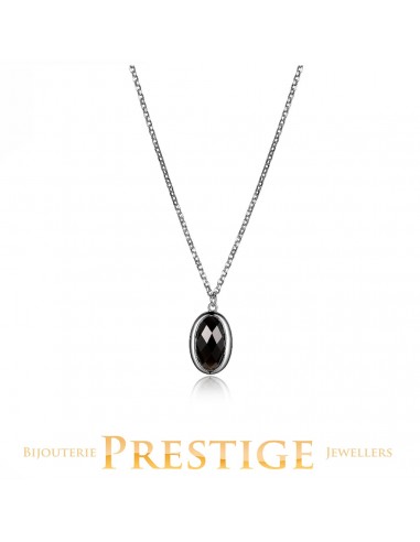 ELLE 925 Mystere Genuine Obsidian Oval Necklace 16+2 de votre