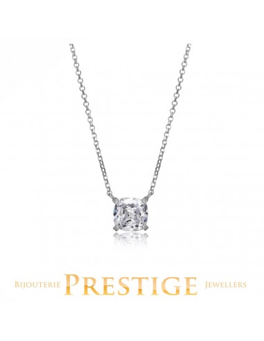 ELLE 925 Signature 8mm Cushion Cut CZ Basket Setting Necklace 17+2 inches acheter