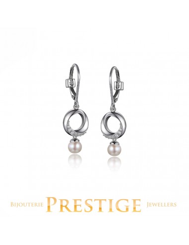 ELLE 925 Majestic Genuine Pearl Circle Dangle Leverback Earrings les ligaments