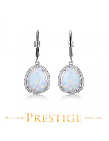 ELLE 925 Halo Synthetic Opal & Clear CZ Leverback Earrings Jusqu'à 80% De Réduction