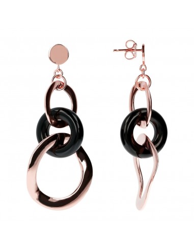 Bronzallure Shiny Gemstone Wavy Round Earrings - Black Onyx ouvre sa boutique