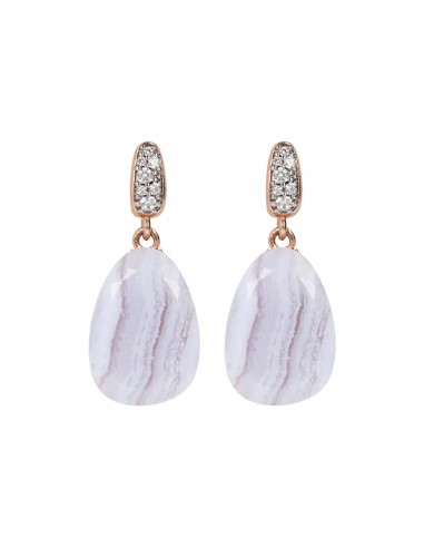 Bronzallure Blue Lace Agate Dangle Studs With CZ de la marque