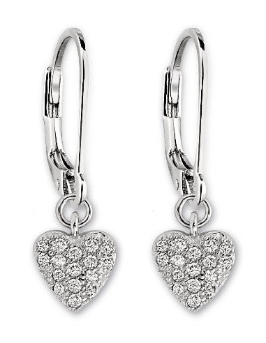 Sterling Silver Rhodium Plated Mini Cubic Zirconia Pave Heart Leverback Earring livraison et retour toujours gratuits