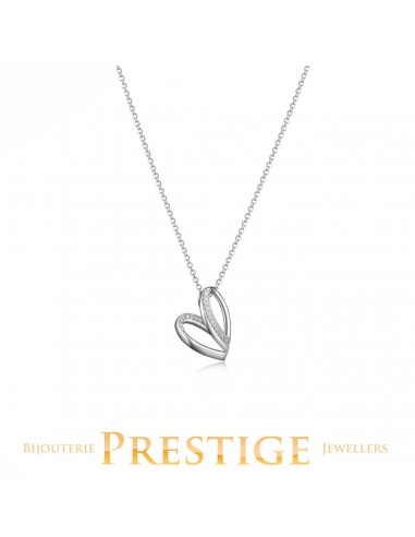 ELLE "AMOUR" RHODIUM PLATED OVERLAPING HEART (18X14MM) NECKLACE rembourrage situé sous