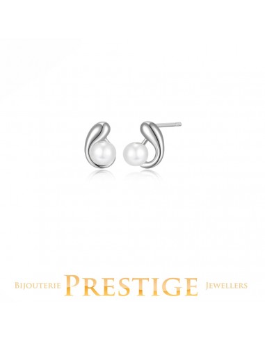 ELLE "CARAMEL" RHODIUM PLATED PEAR SHAPE & 5MM EARRING en linge