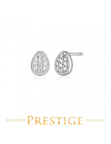 ELLE "LAKE MIRROR" RHODIUM PLATED OVIFORM(7X5.5MM) PAVE CZ STUD EARRING ou a consommer sur place