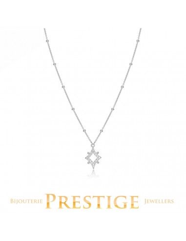 ELLE "STELLAR" RHODIUM PLATED  NECKLACE WITH BEAD CHAIN 17"+3" EXTENSION français