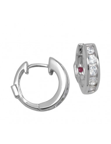 Sterling Silver Rhodium Plated Channel Set Cubic Zirconia 14mm Hoop Earring Jusqu'à 80% De Réduction