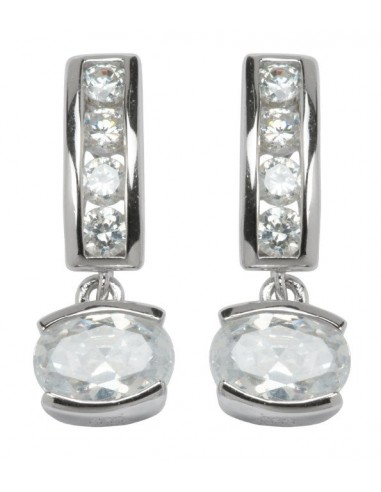 Sterling Silver Rhodium Plated Oval Drop Cubic Zirconia Earring.  Stone size: 7x5(mm) Fin de série