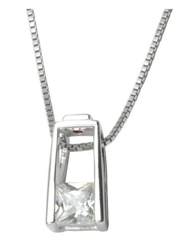 Sterling Silver Rhodium Plated Solitaire Cubic Zirconia Pendant with Box Chain 18".  Stone size: 5(mm) de l' environnement