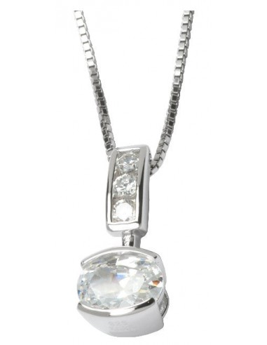 Sterling Silver Rhodium Plated Oval Cubic Zirconia Drop Pendant with Box Chain 18".  Stone size:  7x5(mm) store