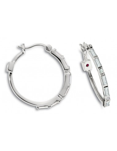 Sterling Silver Rhodium Plated Baguette Cubic Zirconia Hoop Earring.  Stone size: 4x2(mm) la livraison gratuite