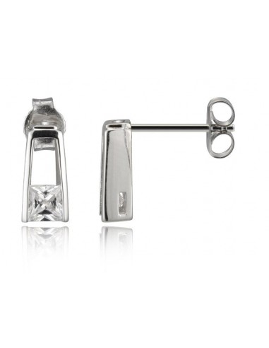 Sterling Silver Rhodium Plated Princess Cut Cubic Zirconia Post Earring.  Stone size: 4(mm) Fin de série