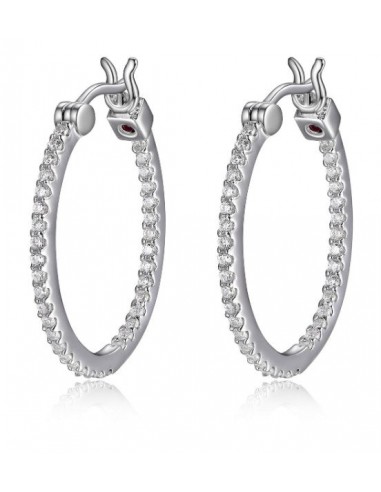 Rhodium Plated Sterling Silver Cubic Zirconia Inside Out 24x20MM Round Hoop Earring l'évolution des habitudes 