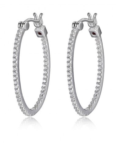 Rhodium Plated Sterling Silver Cubic Zirconia Inside Out 30x20MM Round Hoop Earring en ligne