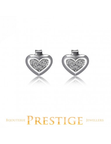 ELLE "SCINTILLATION" RHODIUM PLATED SMALL CZ HEART STUD EARRING Livraison rapide