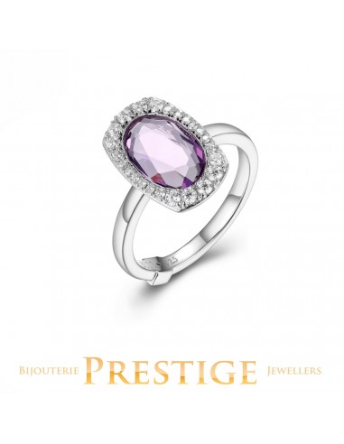 ELLE "AUREOLE" RHODIUM PLATED GENUINE  OVAL AMETHYST 11X7MM & CUBIC ZIRCONIA RING rembourrage situé sous