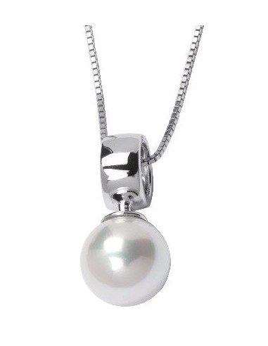 Sterling Silver Rhodium Plated Genuine Pearl Shell Pendant with Box Chain 18".  Stone size: 10(mm) Comparez plus de prix