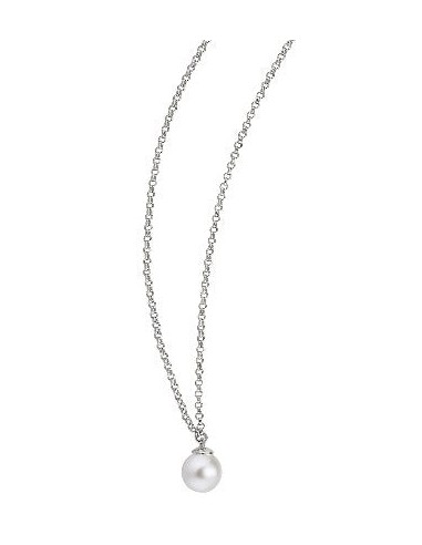 Sterling Silver Rhodium Plated Genuine White Pearl Necklace 16" with 2" extender.  Stone size: 8-8.5(mm) offre 