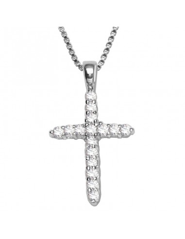 Sterling Silver Rhodium Plated Cubic Zirconia Cross Pendant with Box Chain 18" une grave pollution 