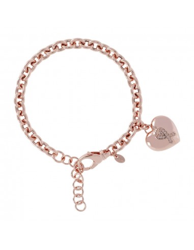 Bronzallure Golden Rose Heart and Ribbon Charm Bracelet Pink Is Good paiement sécurisé