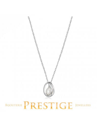 ELLE "LUNA" RHODIUM PLATED GENUINE WHITE PEARL & CAGE NECKLACEE Paris Déstockage Promo