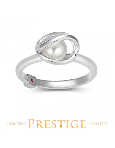 ELLE "LUNA" RHODIUM PLATED CAGE WITH GENUINE 6-6.5MM WHITE PEARL RING l'achat 