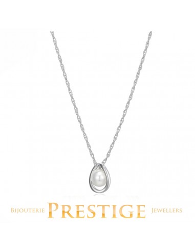 ELLE "LUNA" RHODIUM PLATED GENUINE 6-6.5MM WHITE PEARL NECKLACE 17"+3" EXTENSION Vous souhaitez 