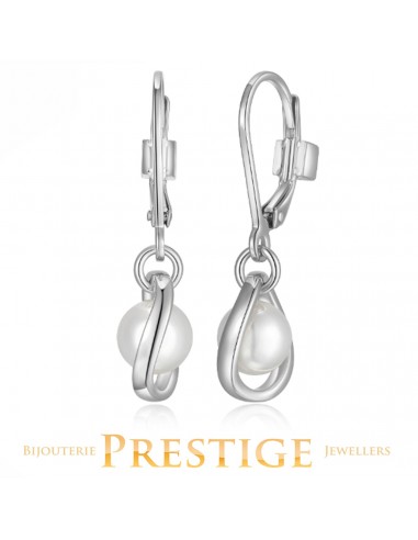 ELLE "LUNA" RHODIUM PLATED GENUINE 5.5-6MM WHITE PEARL DROP LEVER BACK online